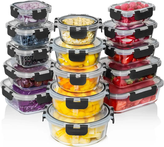 Glass Food Storage Containers Set | BPA-Free & Leak-Proof | Meal Prep, Microwave, Oven, Freezer, Dishwasher Use | Reusable, Stackable, Portable