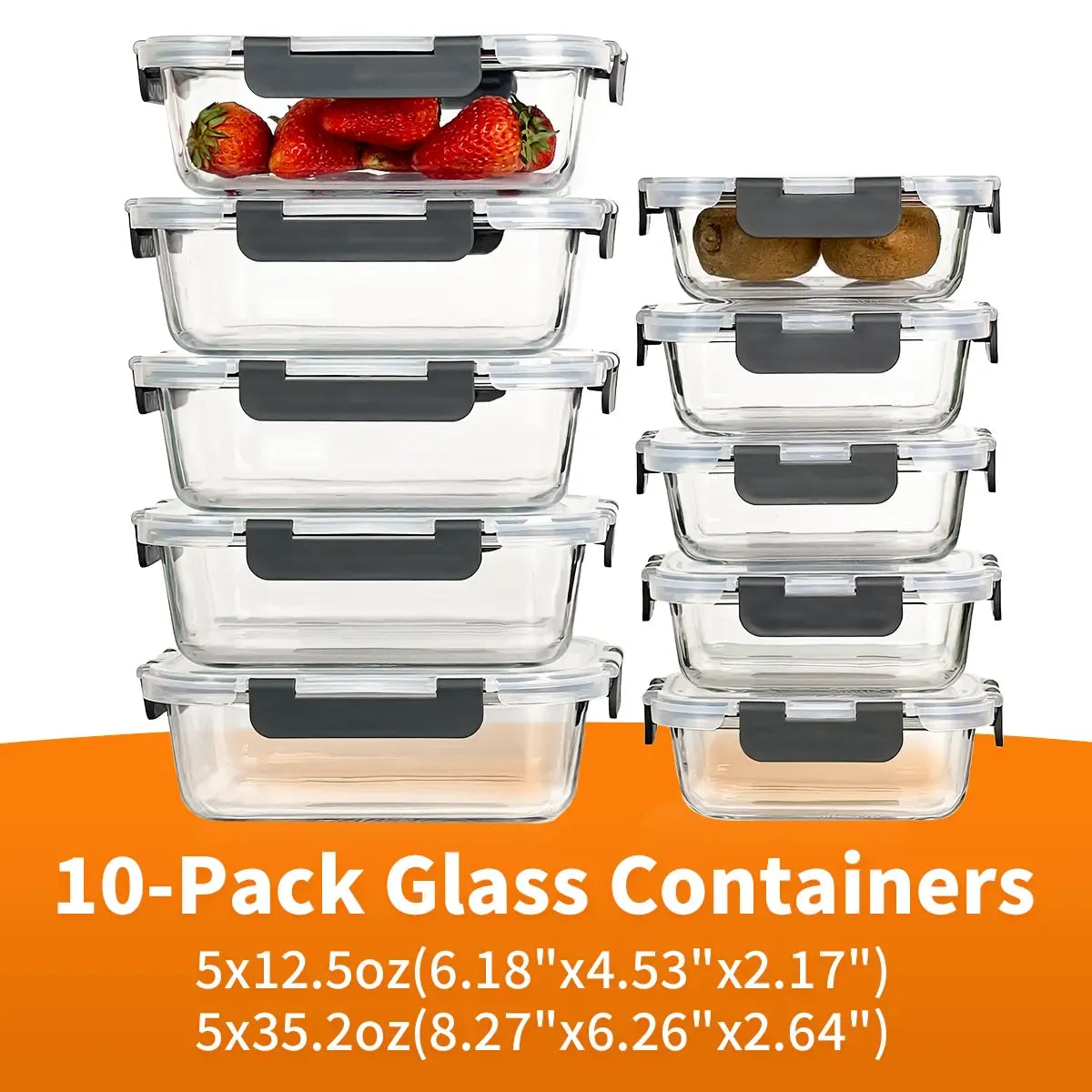 Glass Food Storage Containers Set | BPA-Free & Leak-Proof | Meal Prep, Microwave, Oven, Freezer, Dishwasher Use | Reusable, Stackable, Portable