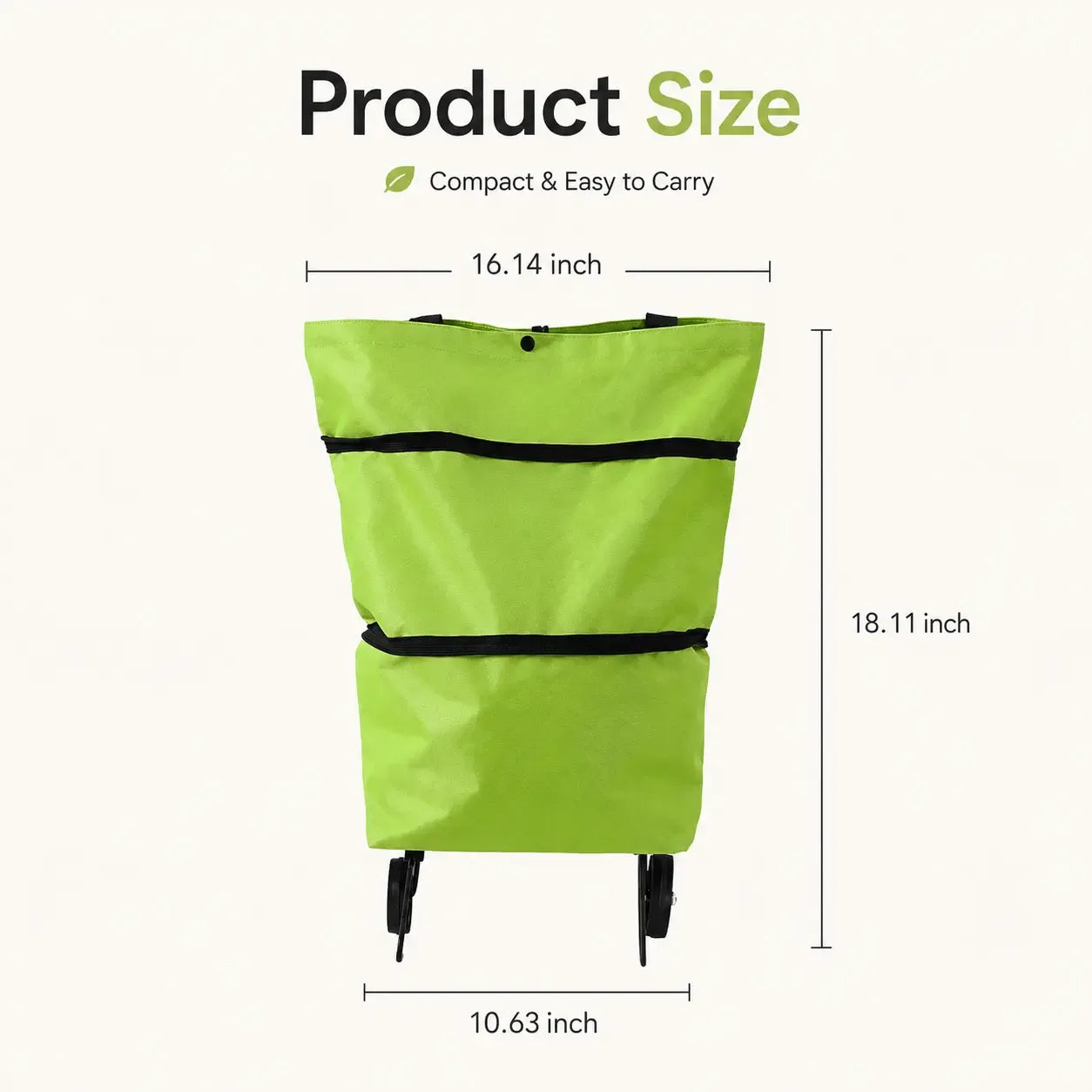 【10inch*18inch】Foldable Shopping Trolley Bag with Wheels, Portable Reusable Grocery Tote, Lightweight Rolling Shopping Cart Bag with Carry Handles for Supermarket, Travel, Laundry and Daily Use