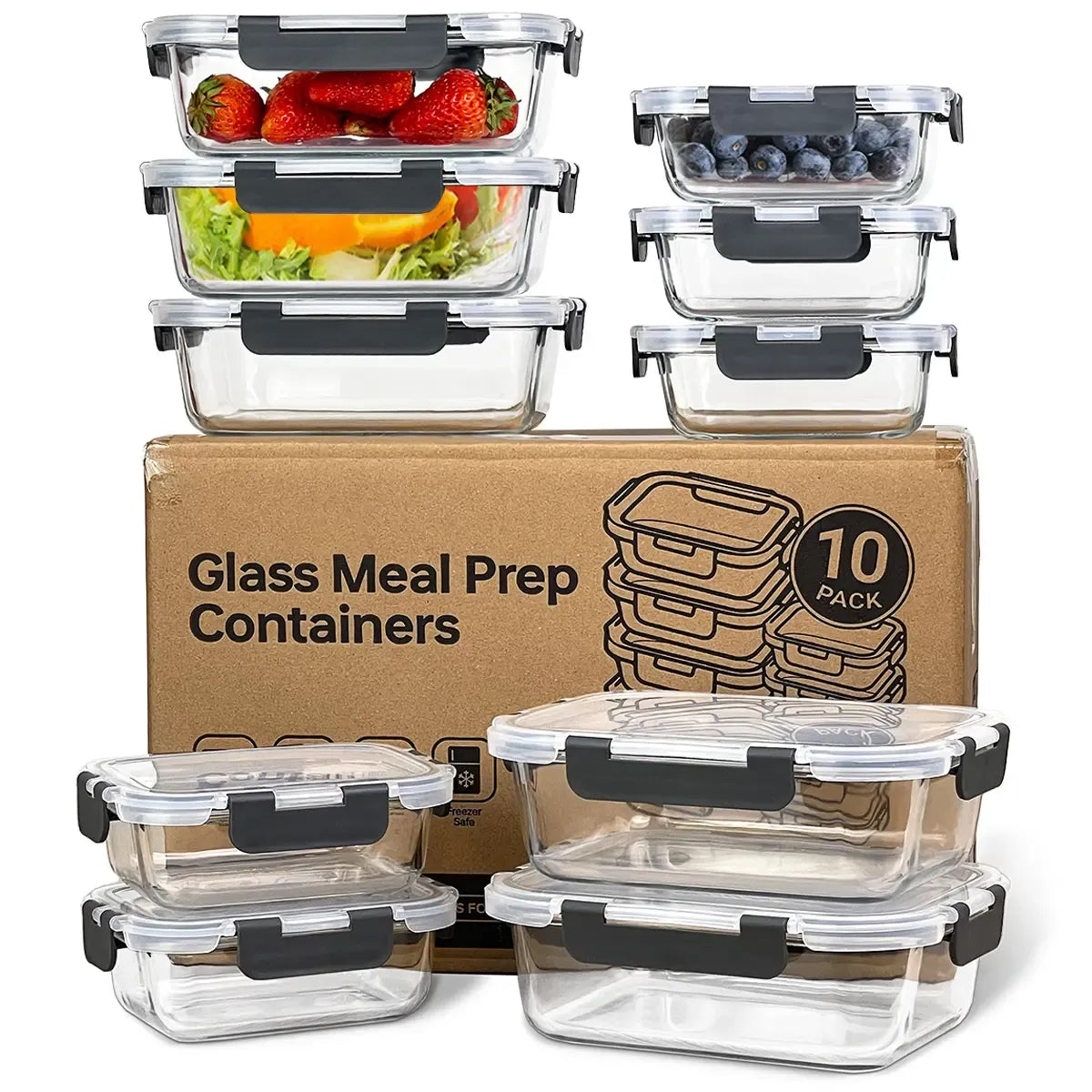 Glass Food Storage Containers Set | BPA-Free & Leak-Proof | Meal Prep, Microwave, Oven, Freezer, Dishwasher Use | Reusable, Stackable, Portable