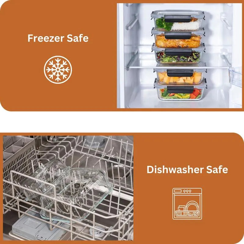 Glass Food Storage Containers Set | BPA-Free & Leak-Proof | Meal Prep, Microwave, Oven, Freezer, Dishwasher Use | Reusable, Stackable, Portable