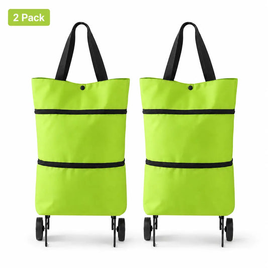【10inch*18inch】Foldable Shopping Trolley Bag with Wheels, Portable Reusable Grocery Tote, Lightweight Rolling Shopping Cart Bag with Carry Handles for Supermarket, Travel, Laundry and Daily Use